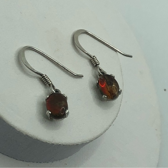 Vtg Sterling Silver Ammolite Fossil Oval Cabochon Dangle Hook Earrings .7 - .8” - Picture 2 of 4